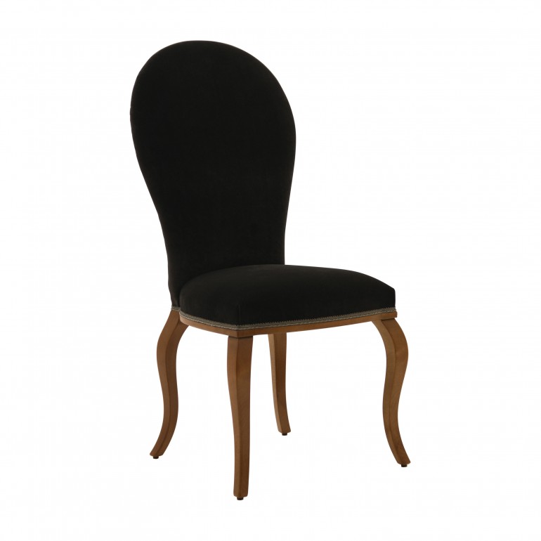 Contemporary restaurant chair Sofia by Sevensedie - beech wood frame -  upholstered back - lacquered in a light walnut finish - upholstered in a dark color velvet