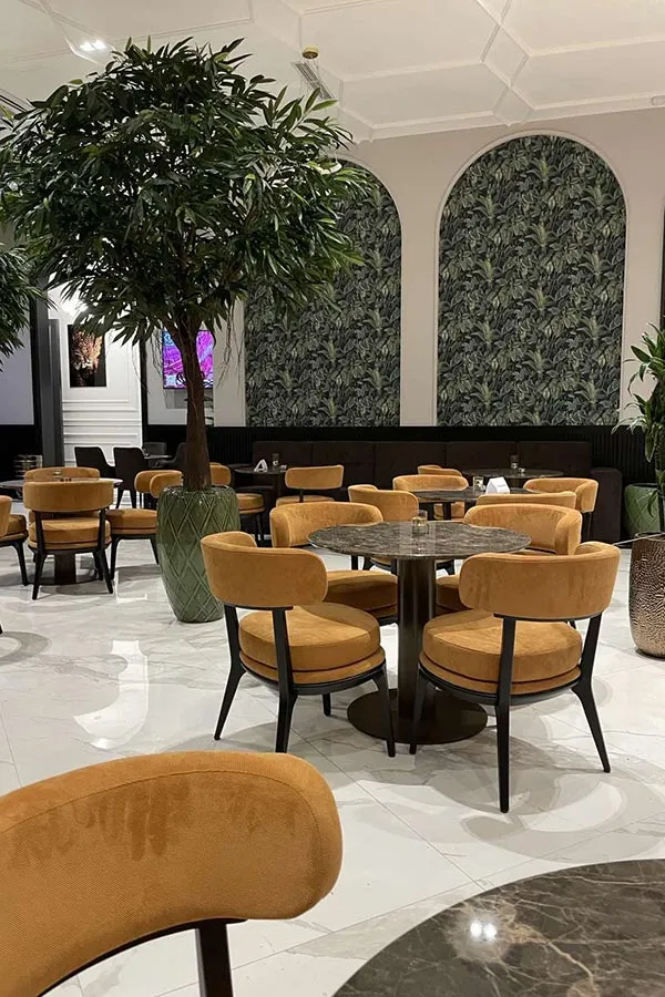 Alide italian dining chairs in the Giulia restaurant in Belgrade, wooden structure and upholstered seat cushion