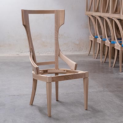 Wooden frame of a restaurant chair 